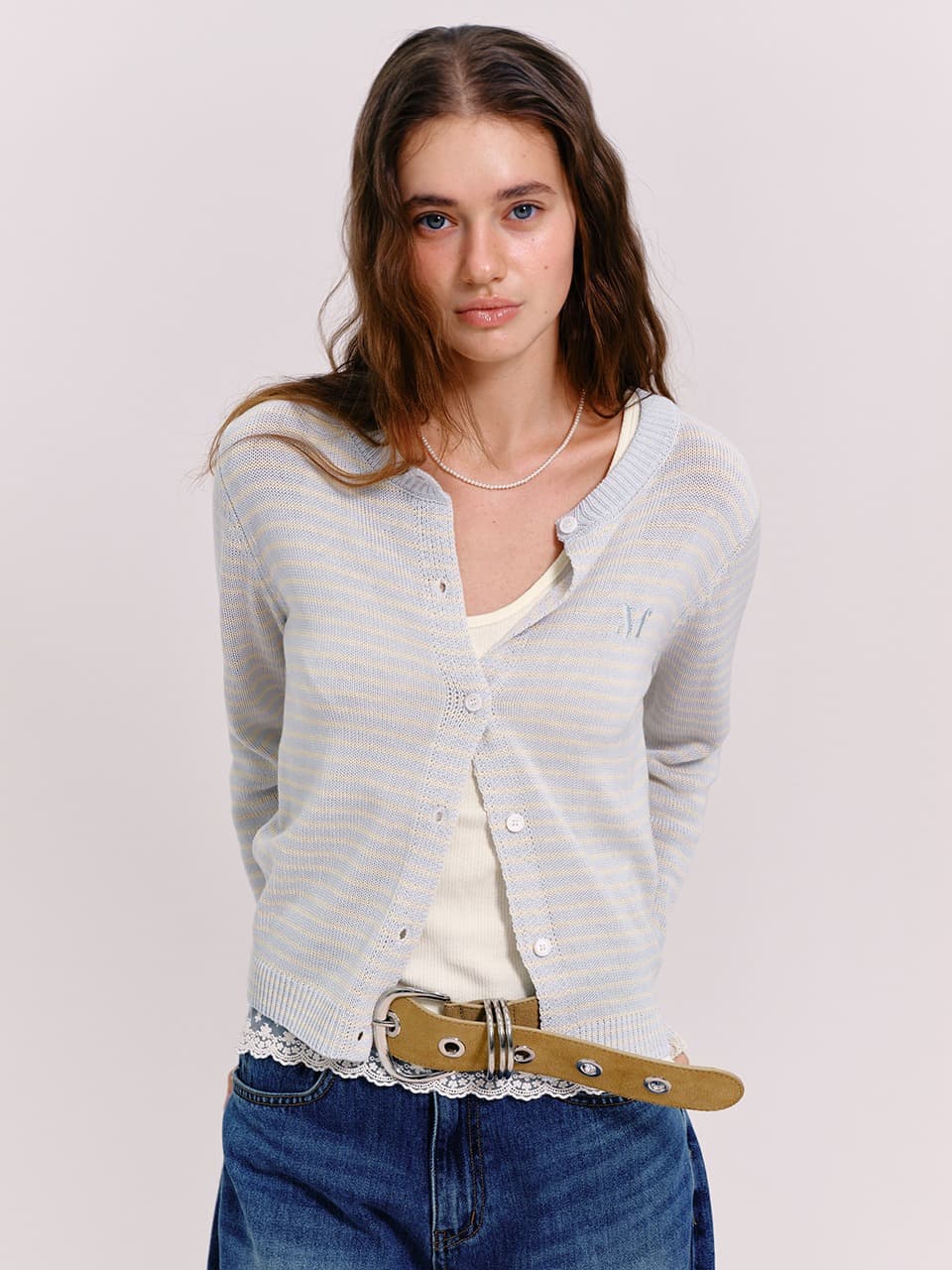 LOGO STRIPE CARDIGAN (LIGHT BLUE)