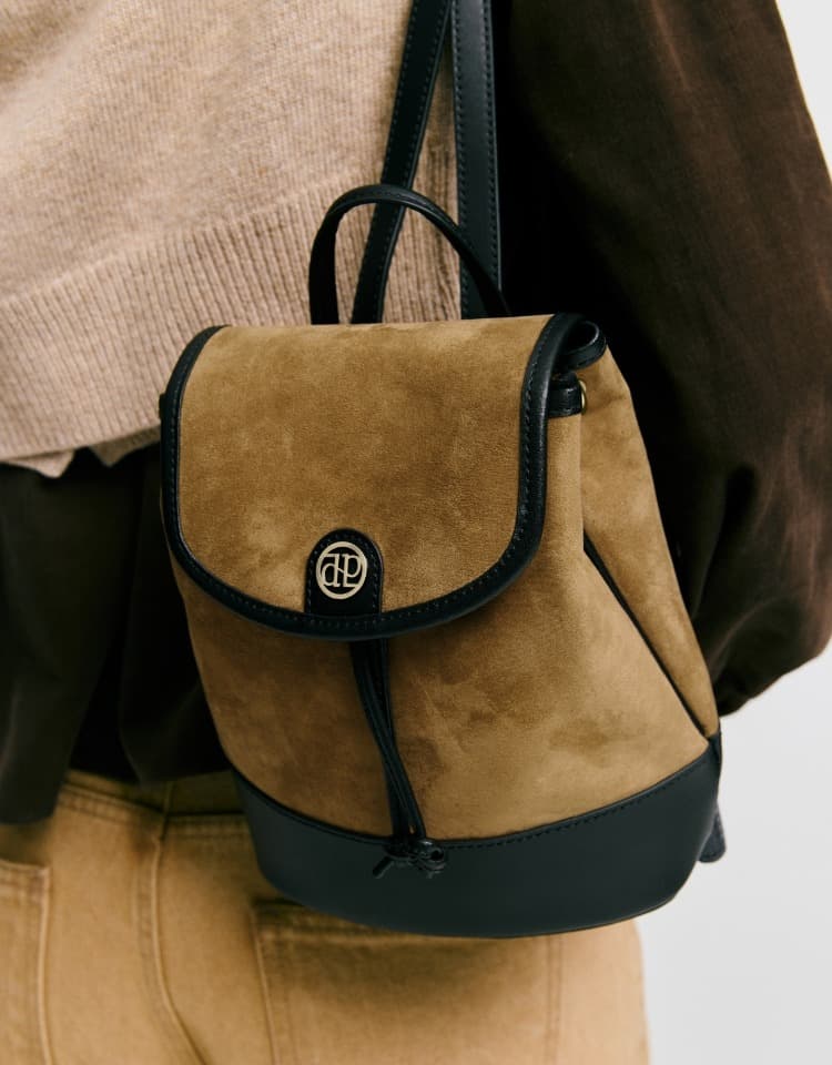 suede town bag (mini-backpack) - brown+black