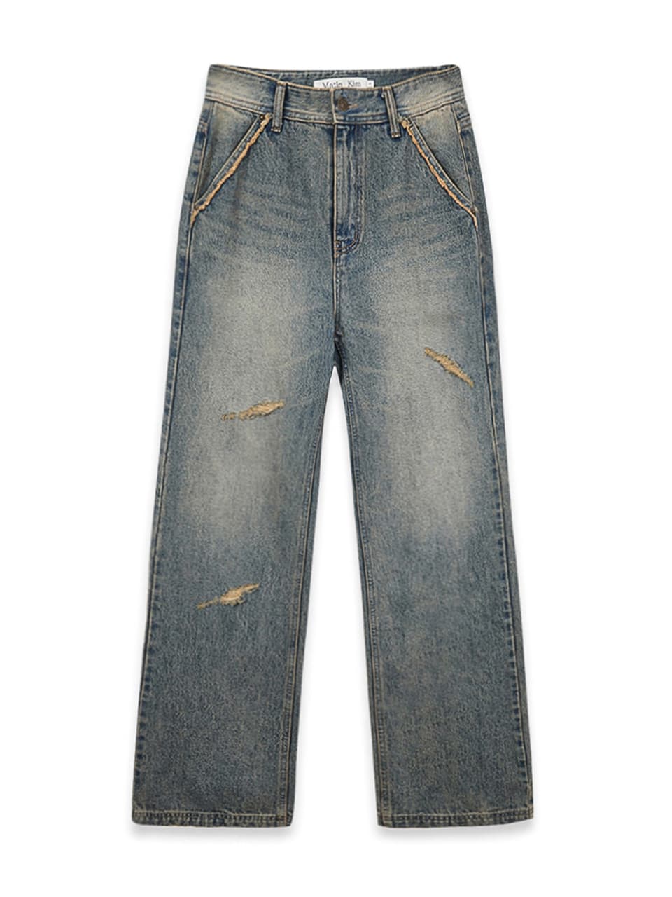 SEMI BOOTS CUT WASHED DENIM PANTS IN BLUE