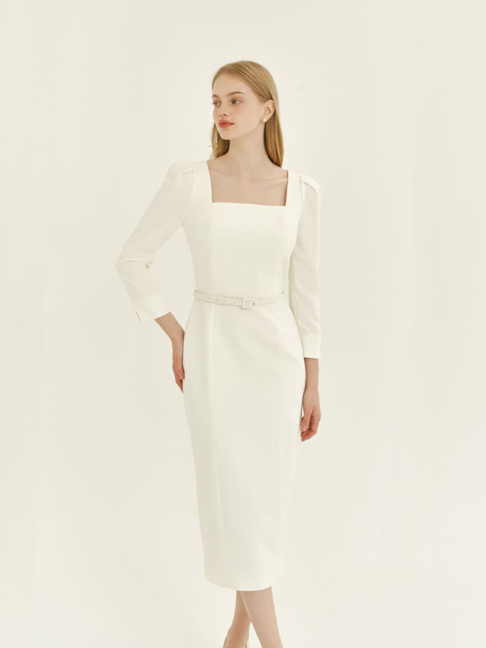 Square-neck Slim Dress(LL) / Ivory(4color)