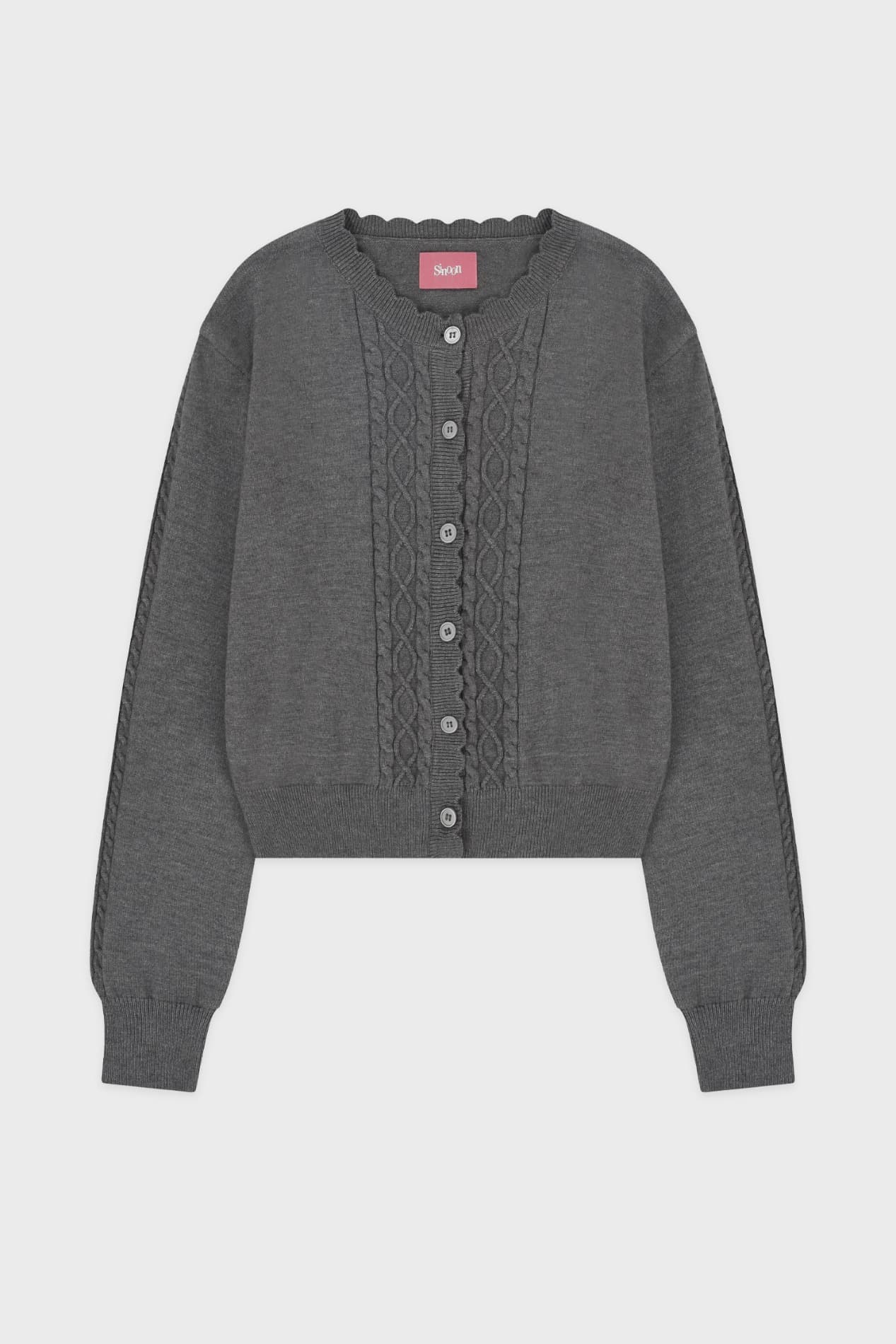 Mixed Cable Scallop Knit Cardigan (Grey)