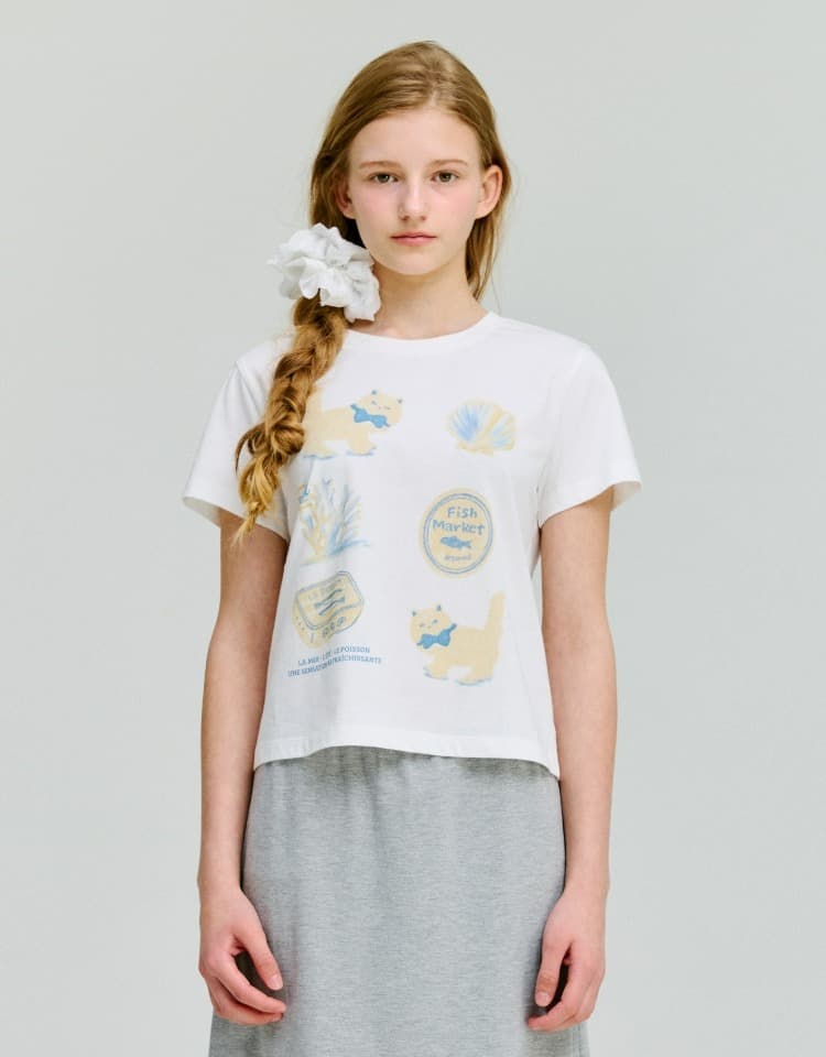 kitten fish market slim t-shirt - ivory