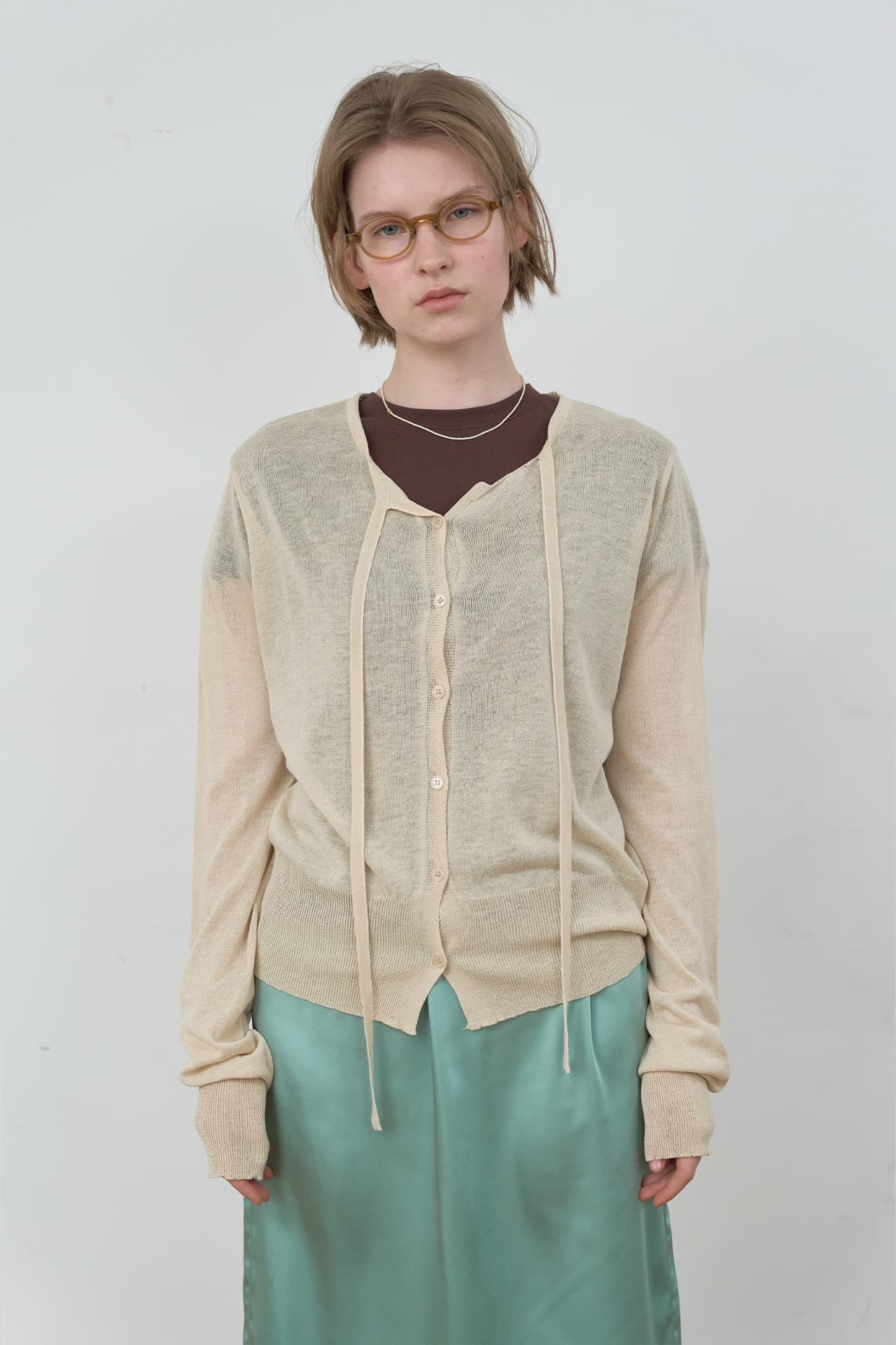 LINEN STRING CARDIGAN_BEIGE