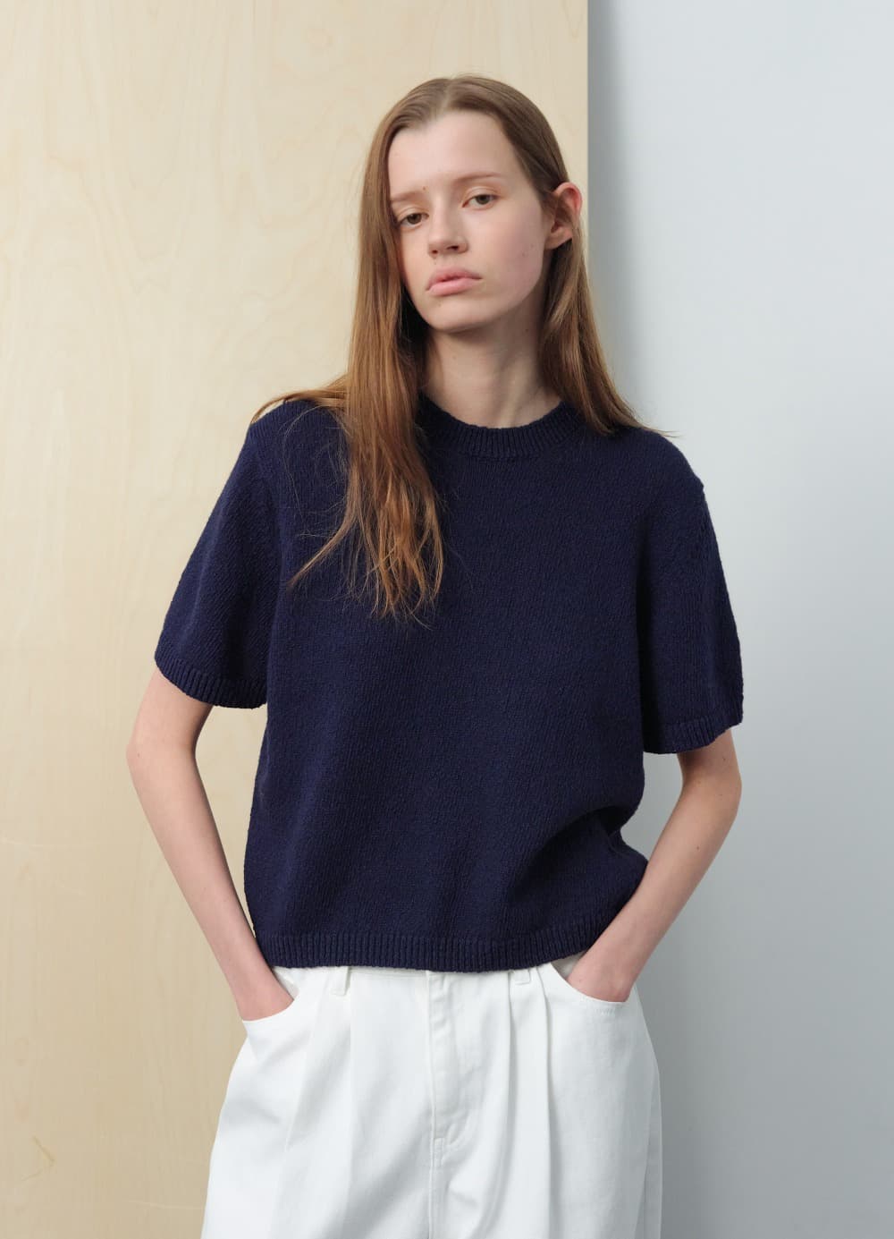 Pebble Boucle Knit Top - Classic Navy