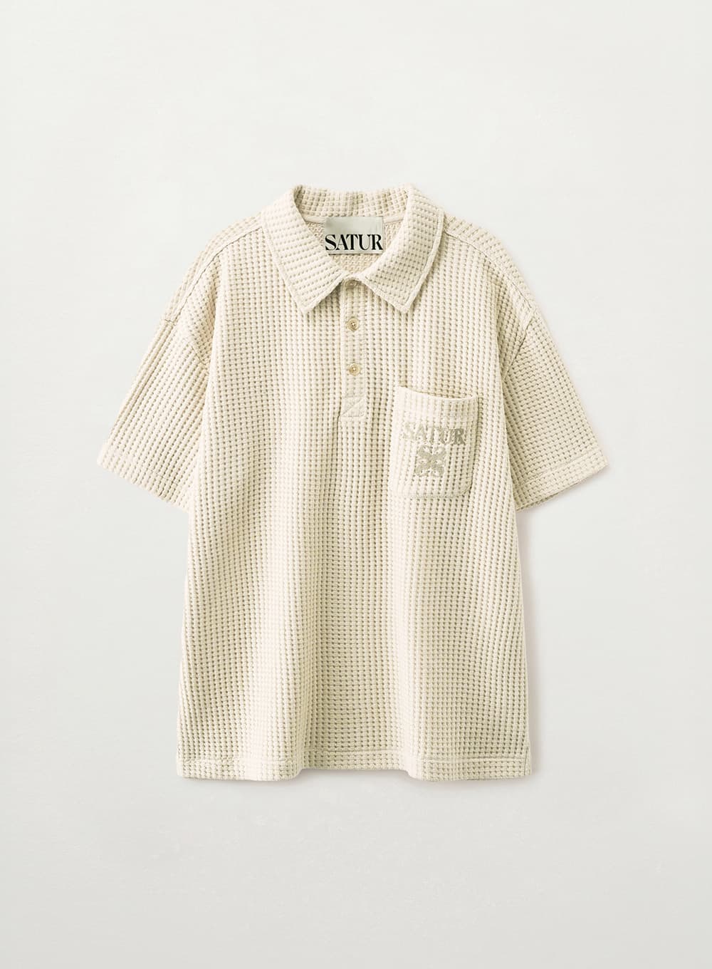 Waffle Collar T-Shirt - Cream