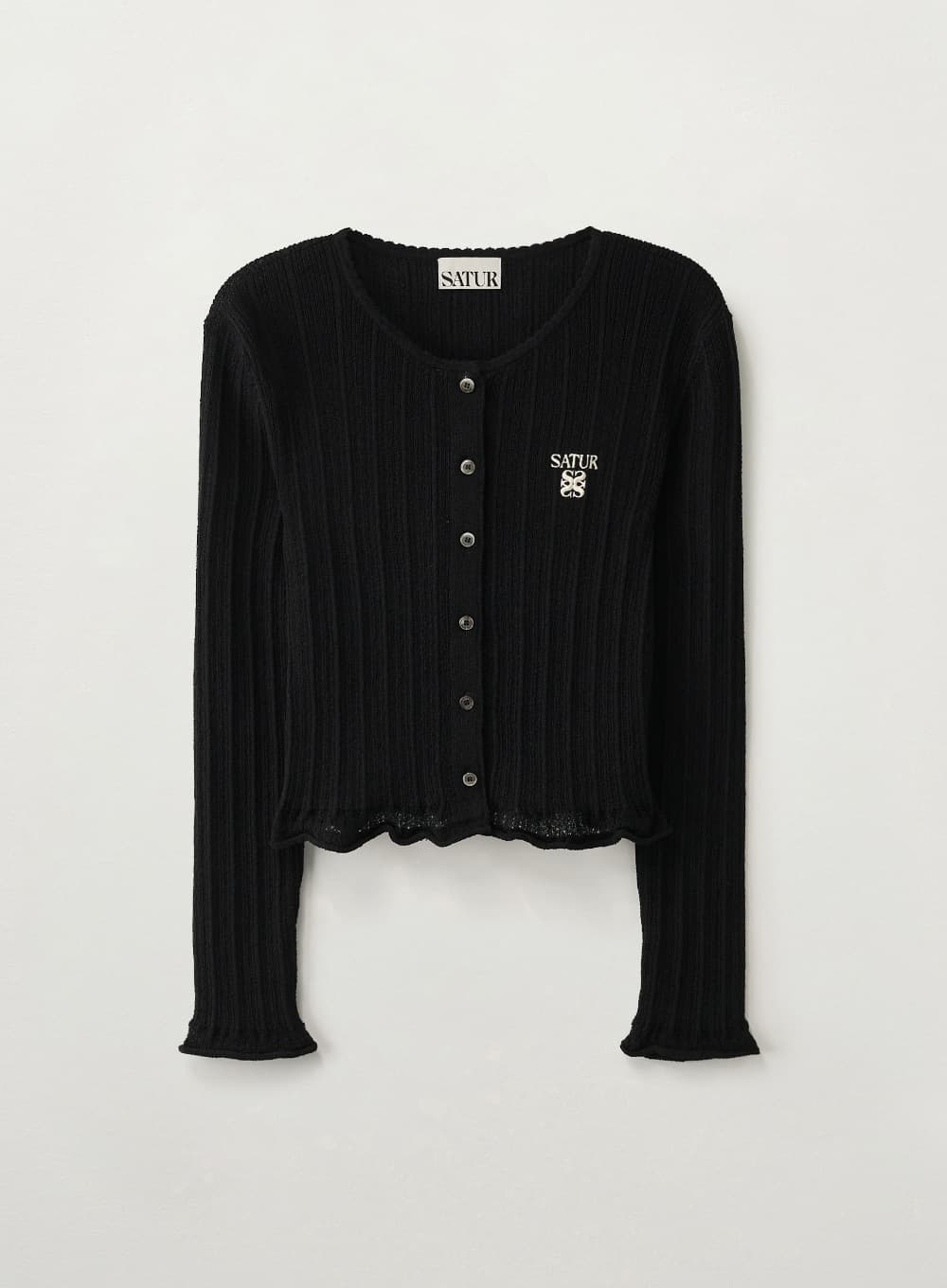 (W) Sheer Long Sleeve Crop Cardigan - Black
