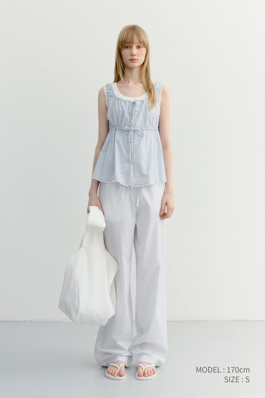 SHIRRING SLEEVELESS BLOUSE SOFT BLUE STRIPE_UDBL6B228B1