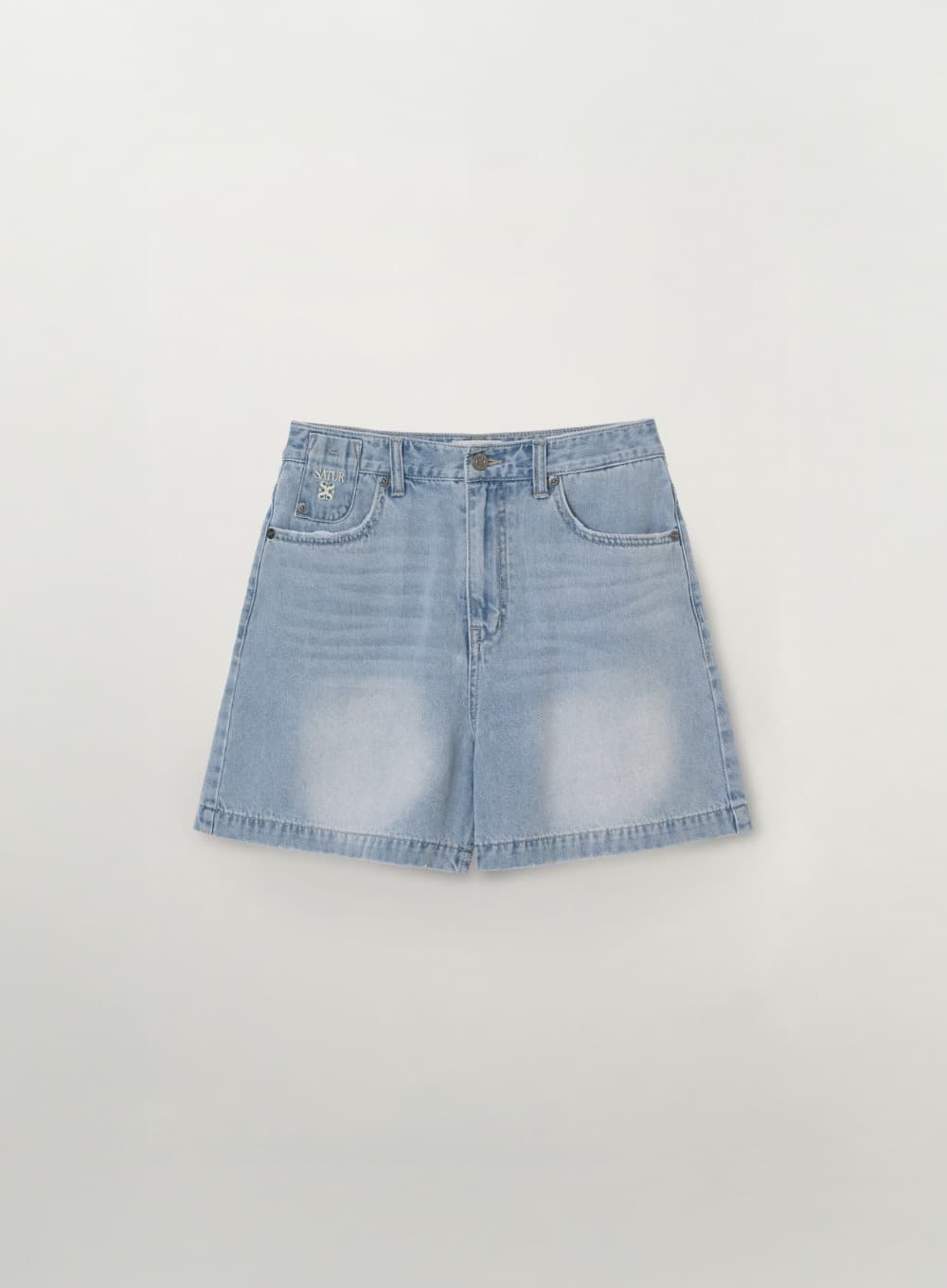 (W) Washed Denim Shorts - Light Blue