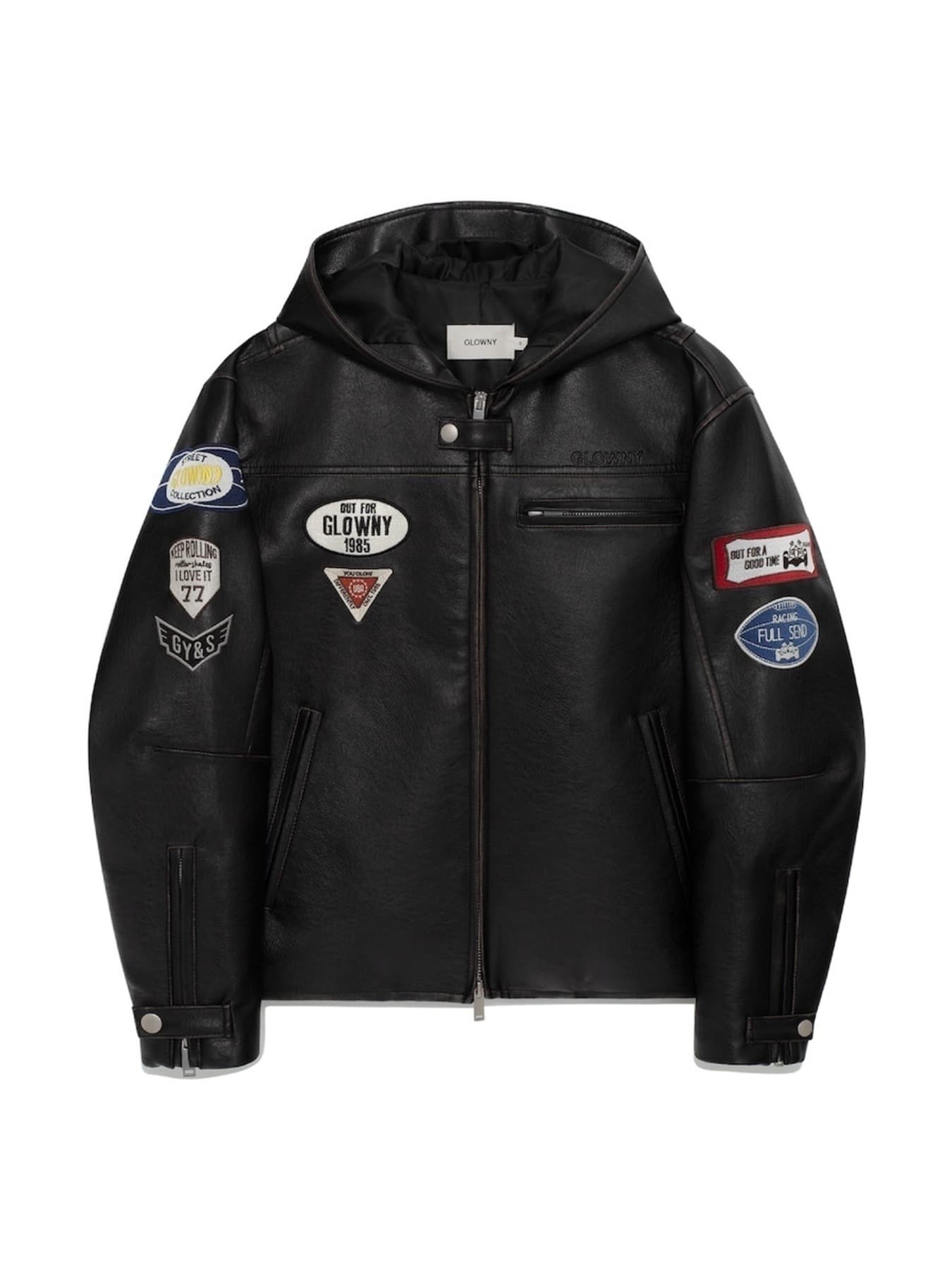 RACER HOODED LEATHER JACKET (BLACK)