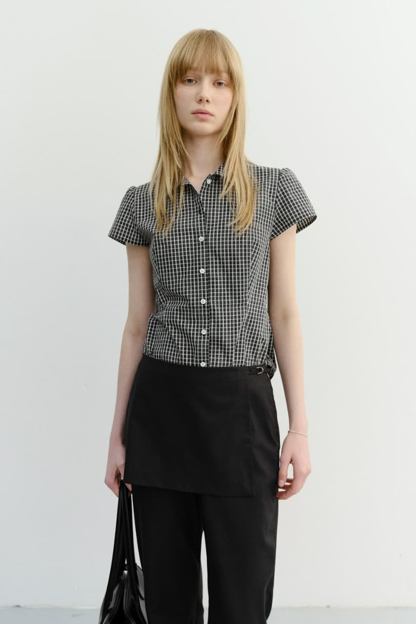 VINTAGE CAP SLEEVE SLIM SHIRT BLACK CHECK_UDSH6B222BK