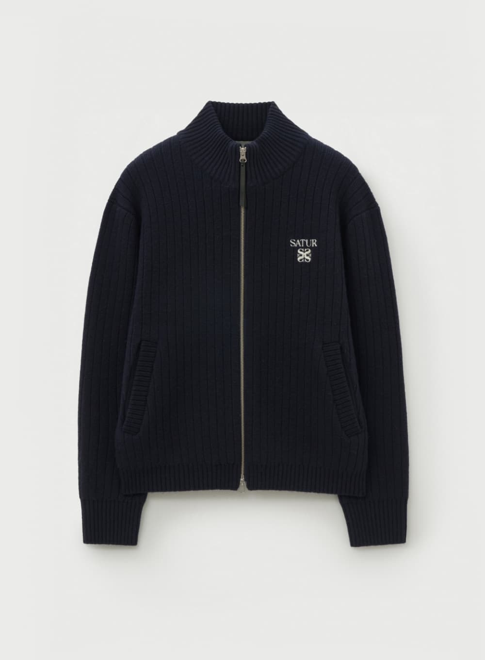 Faro Half Neck Knit Zip-up - Navy