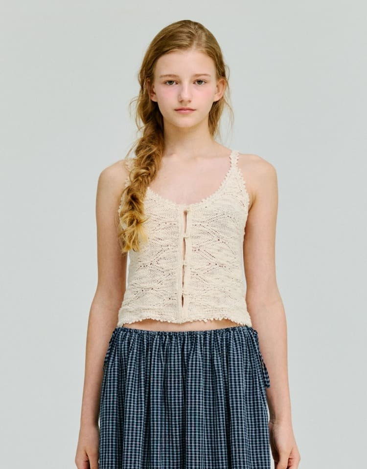 crochet sleeveless knit top - ivory