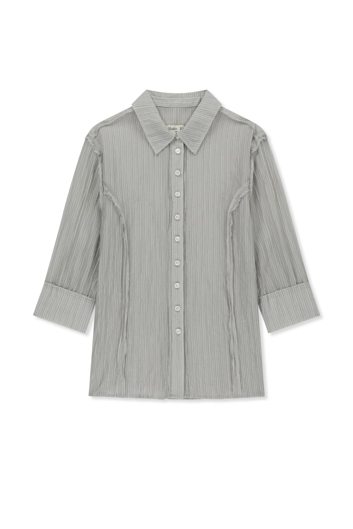 RAW EDGE CRINKLE BLOUSE IN LIGHT GREY