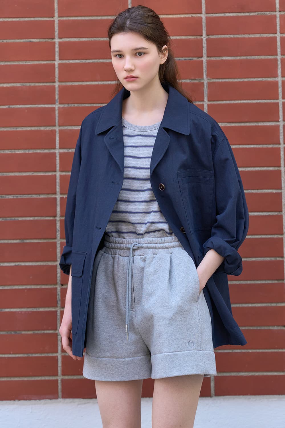 Linen work jacket Navy [N6PSJK02]