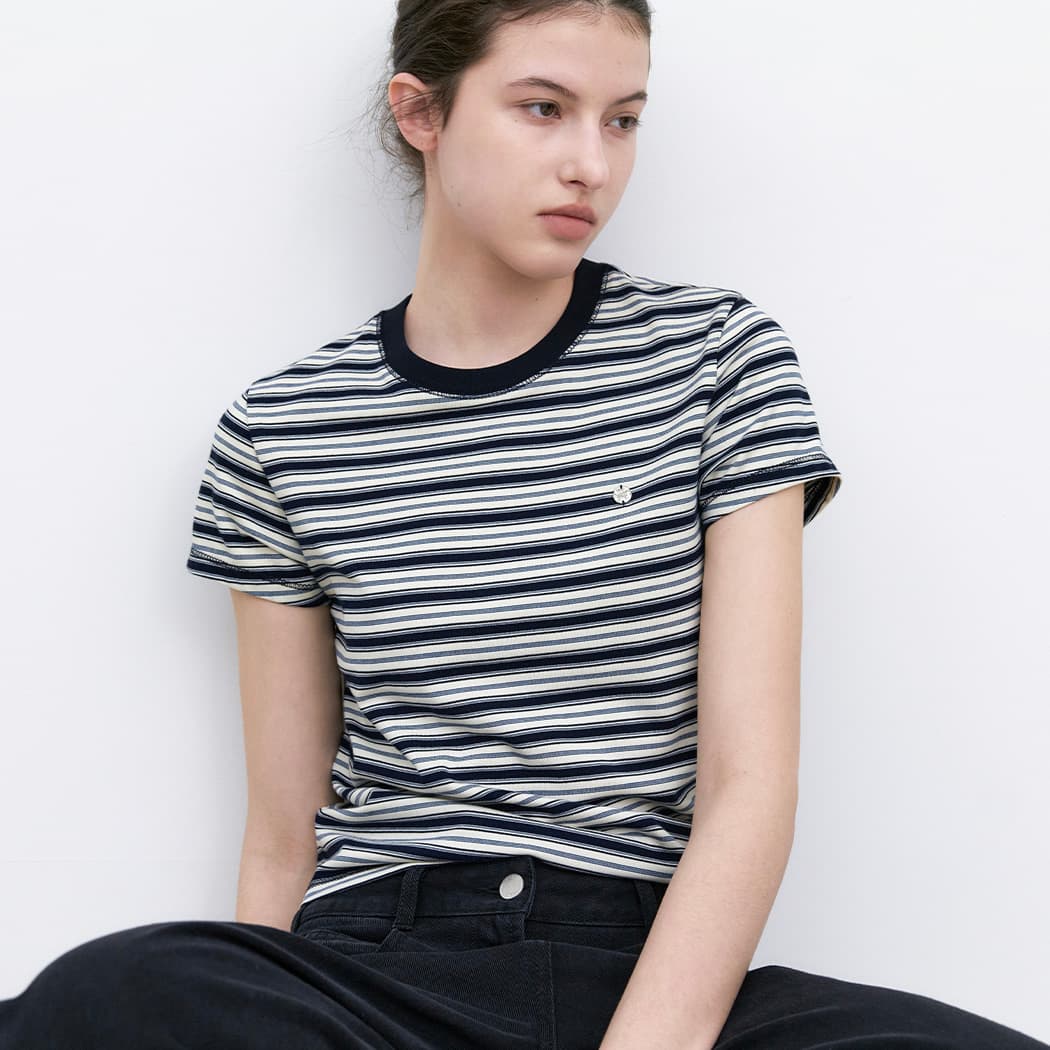 (T-7214)TRIPLE MULTI STRIPE T