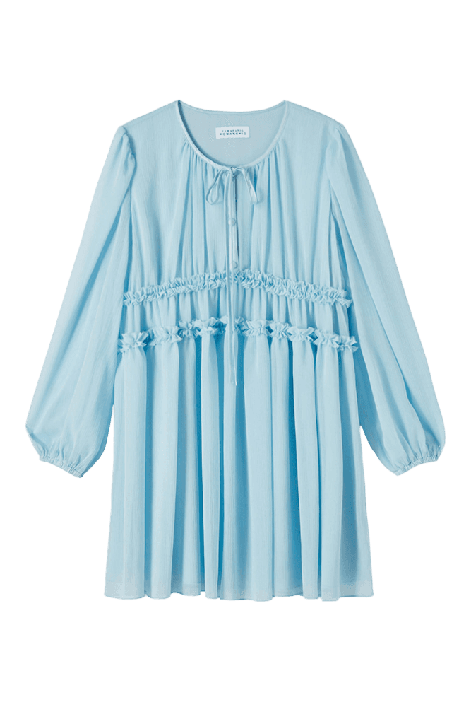 Shirring Flare Dress (Blue)