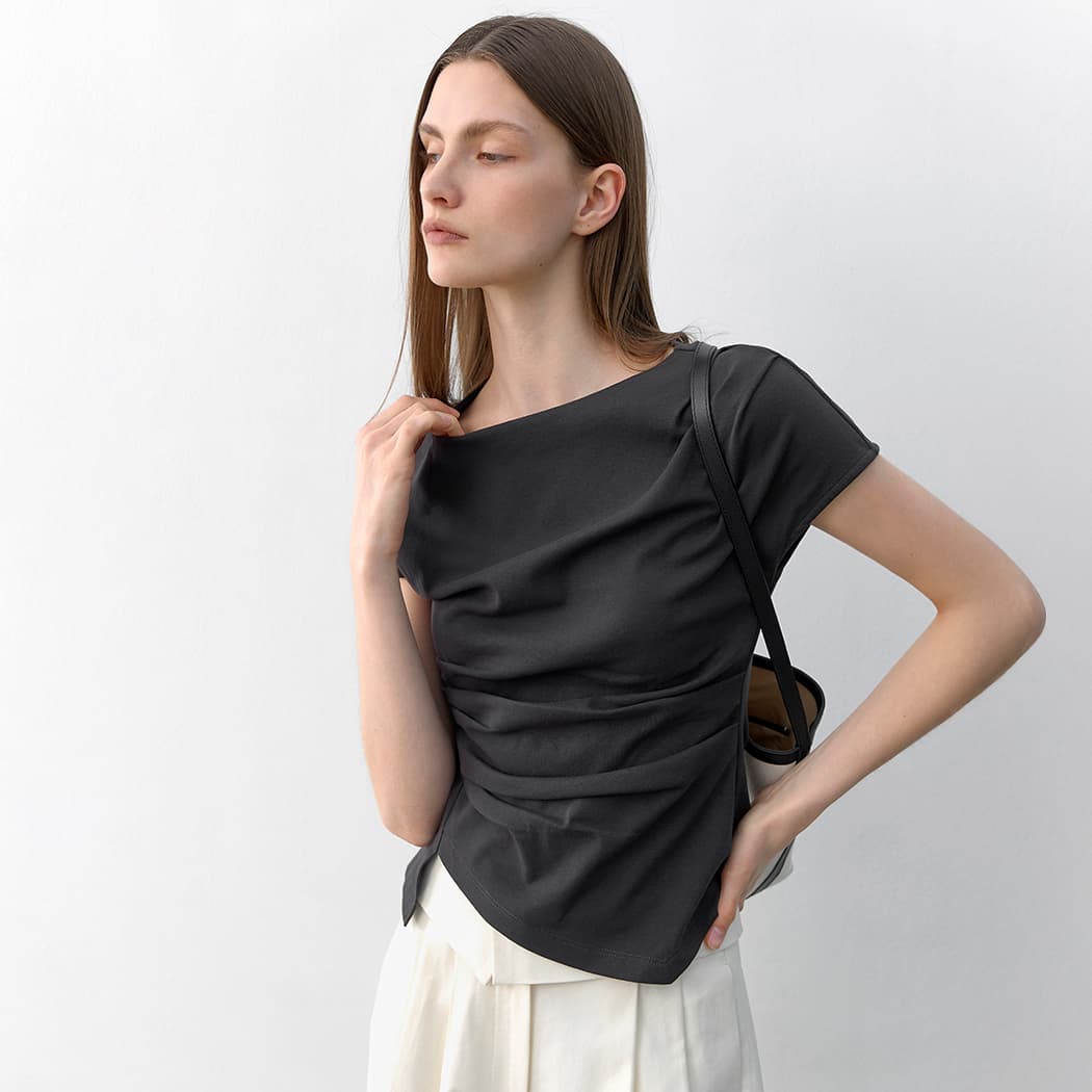 (Z-BL-4225)LOND WAIST TUCK  BLOUSE
