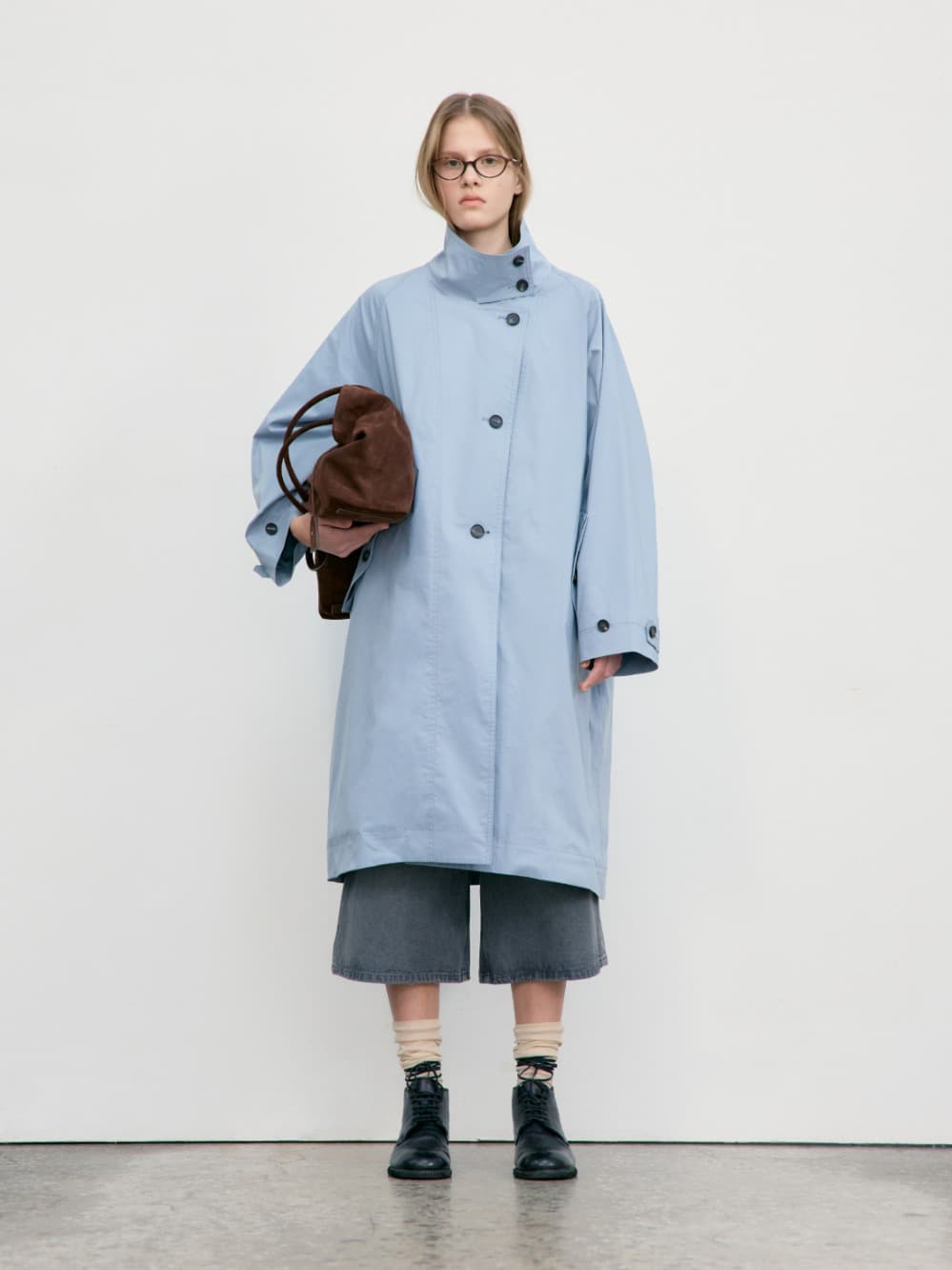 Raglan High Neck Trench Coat_Blue