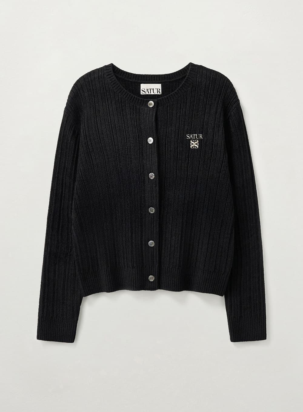 (W) Fleece Crew Neck Cardigan - Black