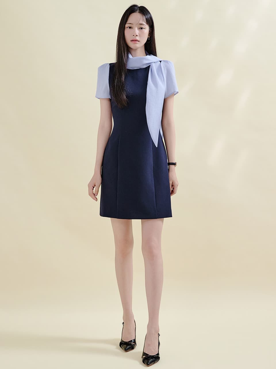 Emile Tie Mini Dress-Half Sleeve