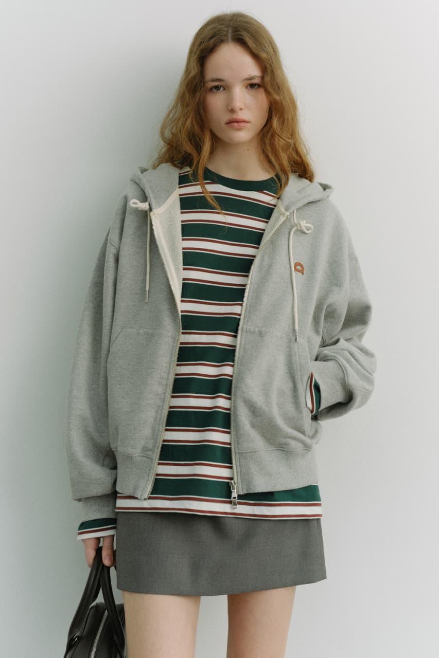 UNISEX LEATHER LOGO ZIP-UP HOODIE MELANGE GREY_UDTS6A108G2