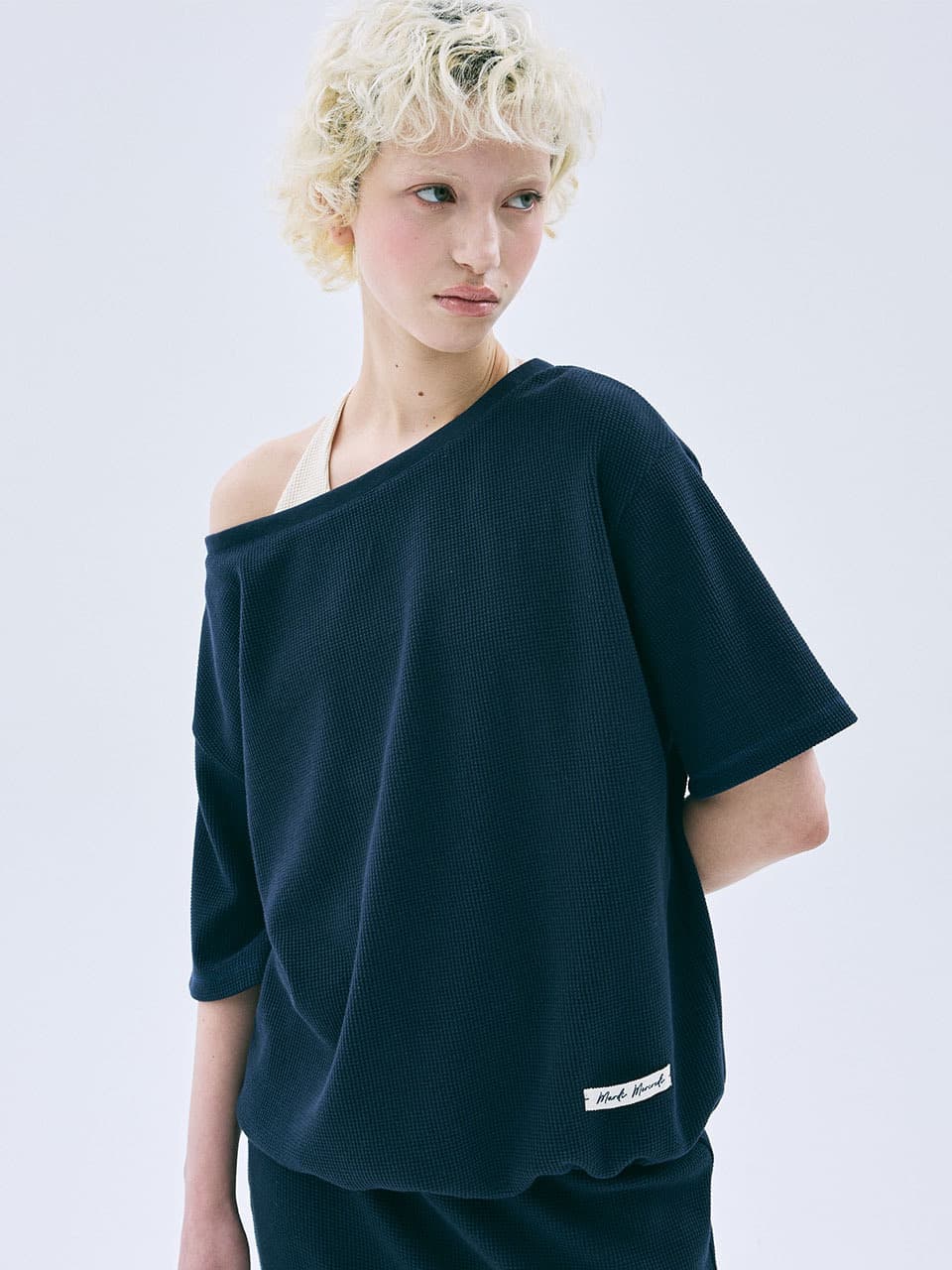 WAFFLE TSHIRT OFF SHOULDER_NAVY