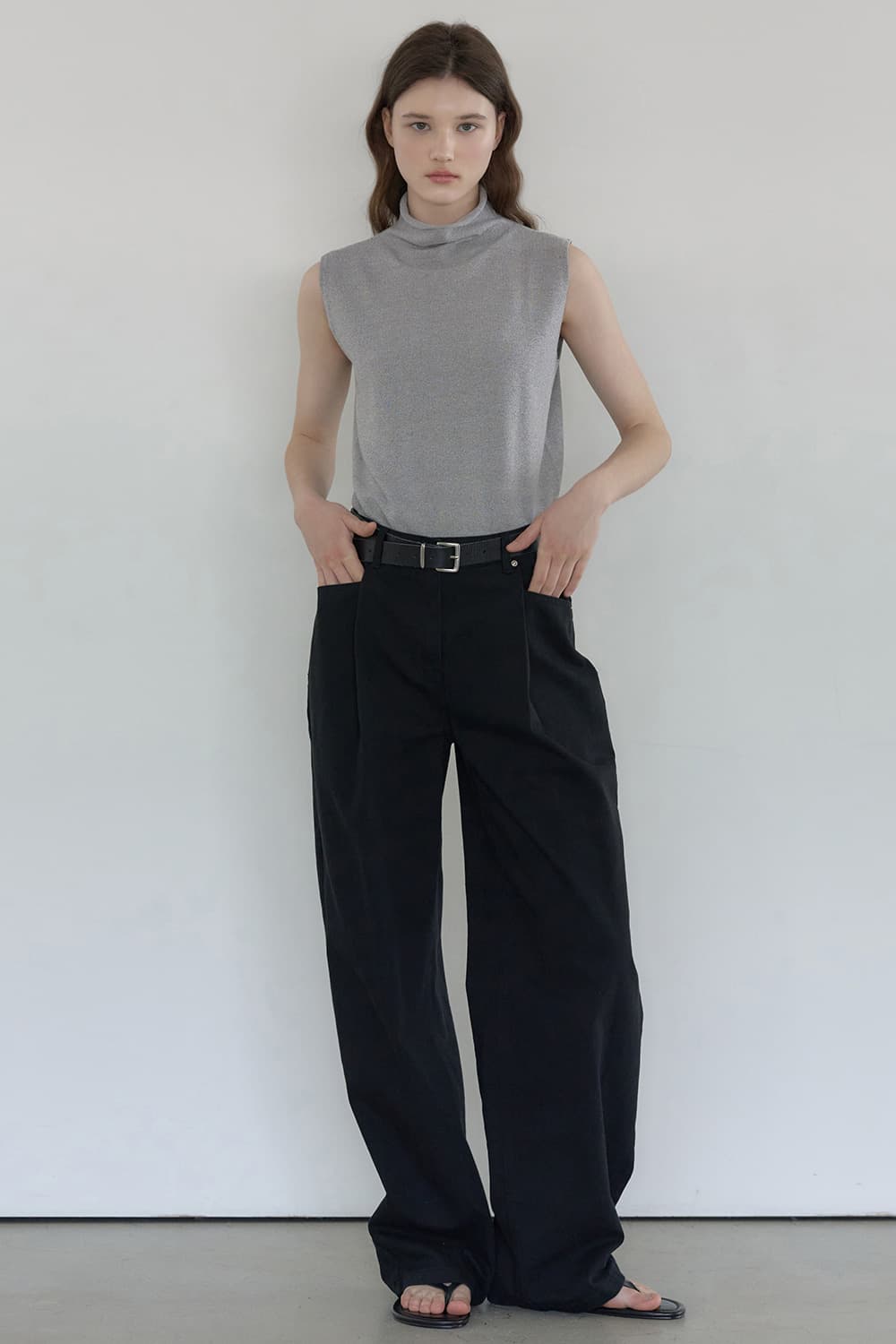 Semi curved denim pant Black [N6PSDN02]