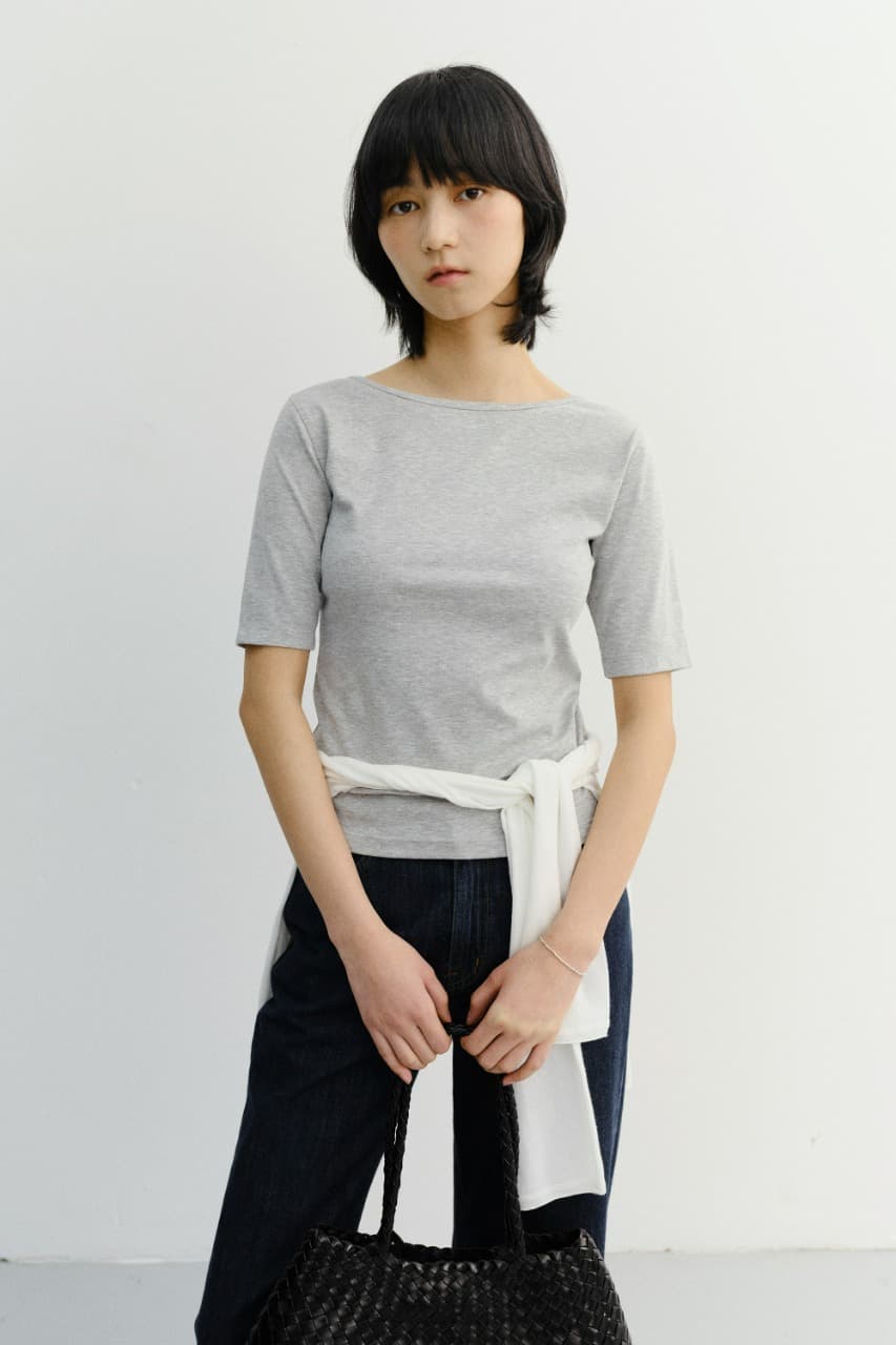 ESSENTIAL BOAT NECK T-SHIRT MELANGE GREY_UDTS6B227G2