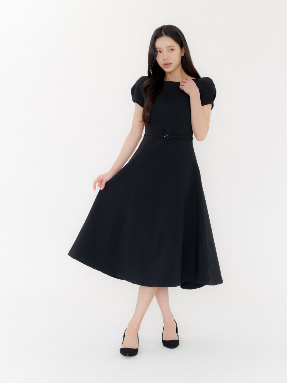 Cap-sleeve Flare Dress / Black(3color)