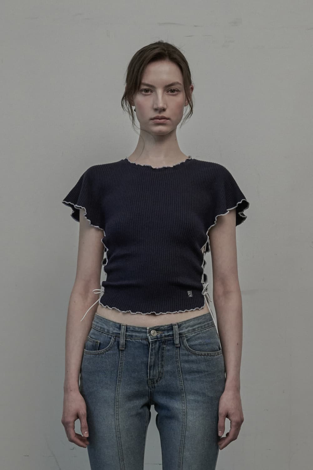 Faye Waffle T-Shirt - Navy