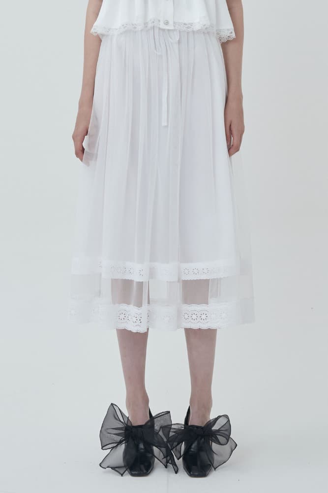 Lace Veil Midi Skirt (Ivory)