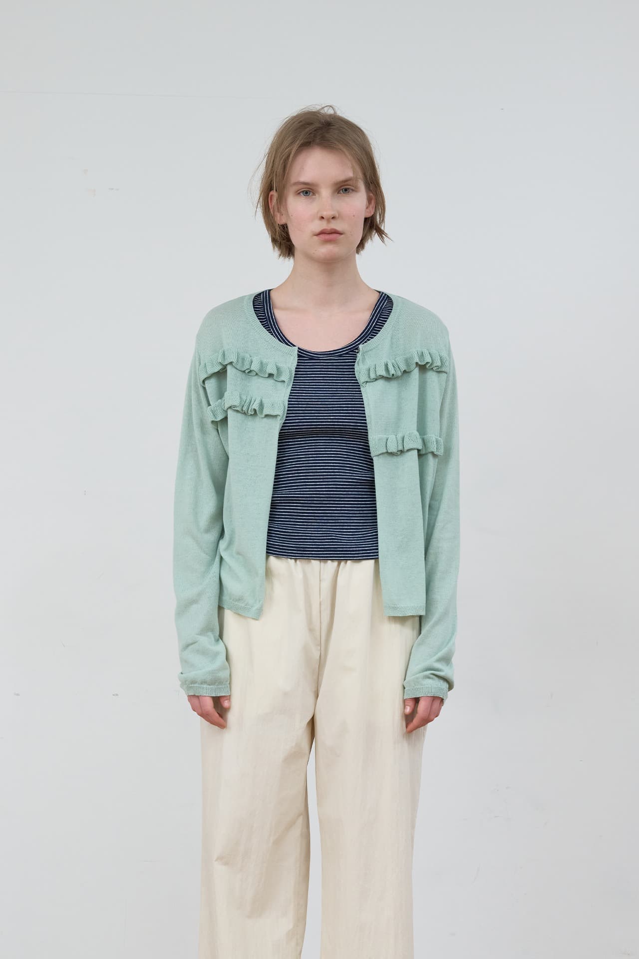 SHEER FRILL CARDIGAN_MINT