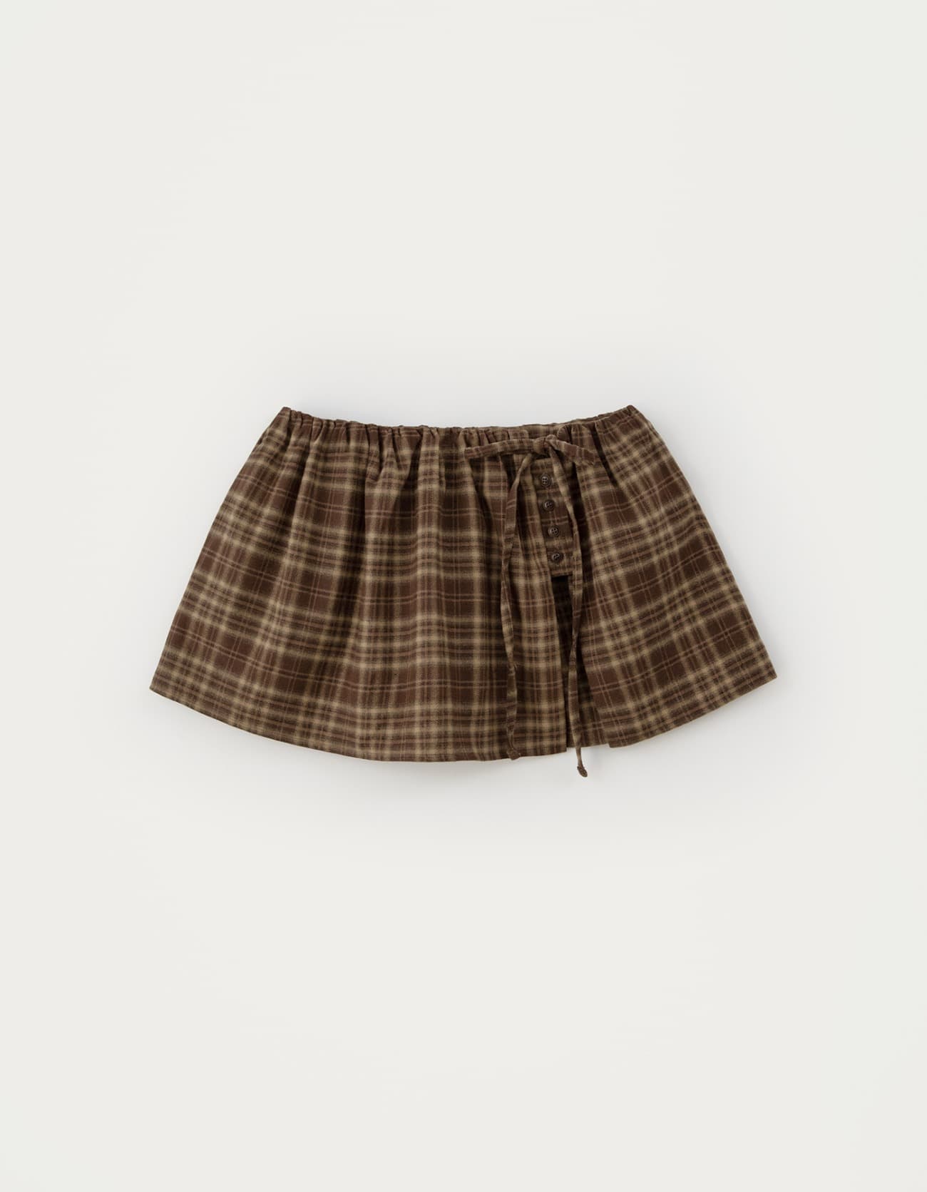 Check Button Layered Skirt - Brown
