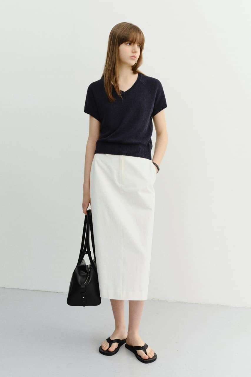 SUMMER LINEN V-NECK KNIT NAVY_UDSW6B233N2