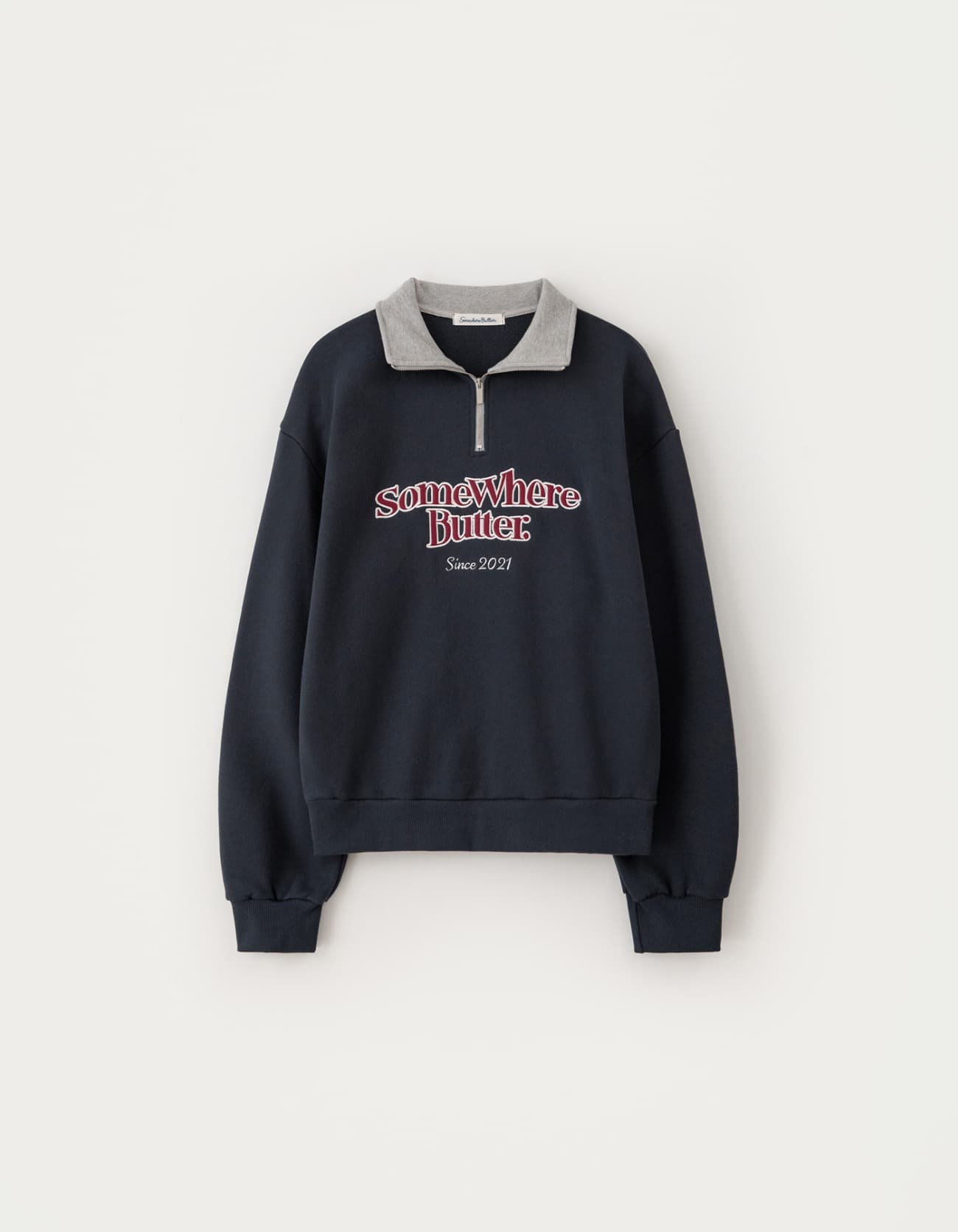 Wave Logo Half Zip-Up Sweatshirt - Navy
