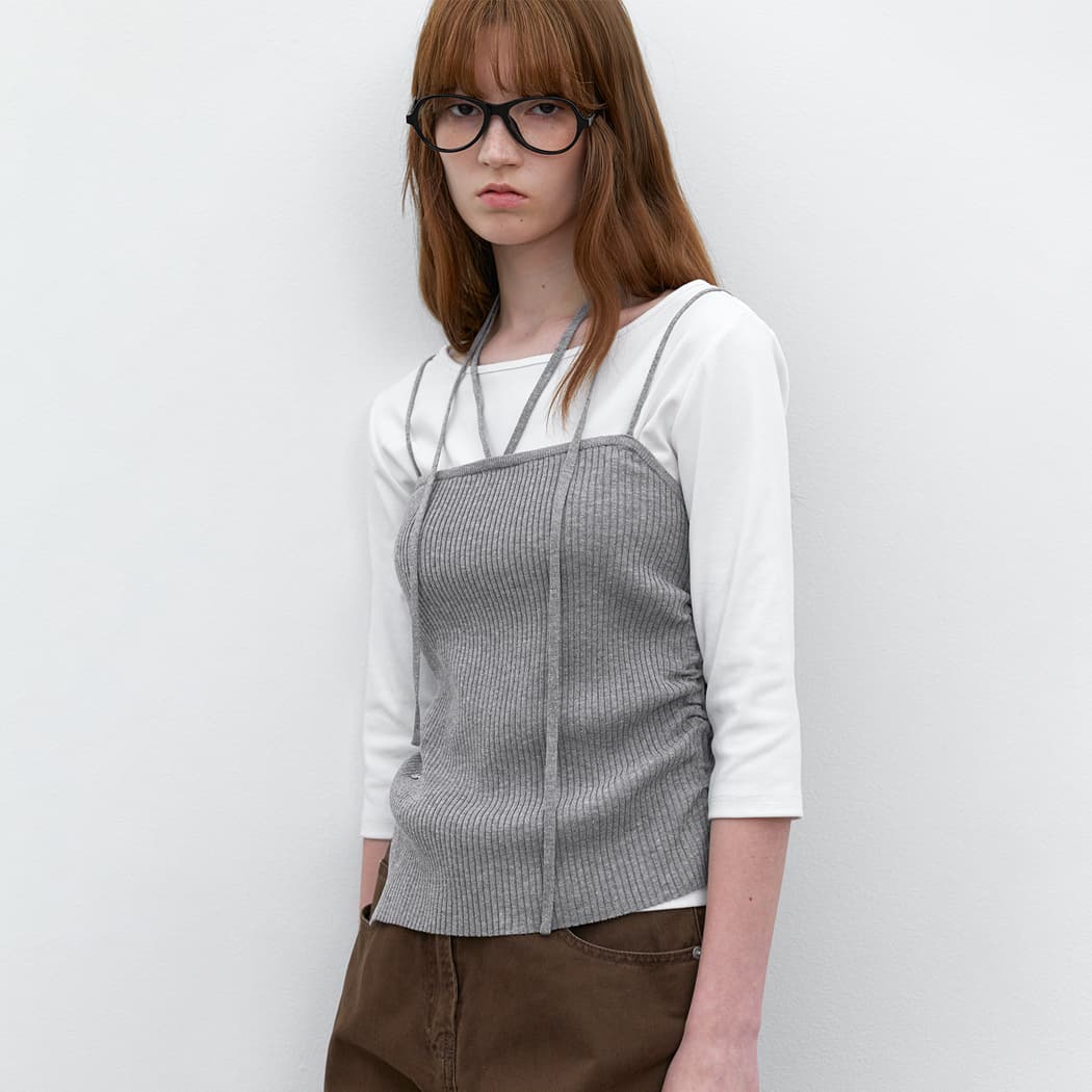 (T-7256)SHIRRING BUSTIER TIE KNIT S
