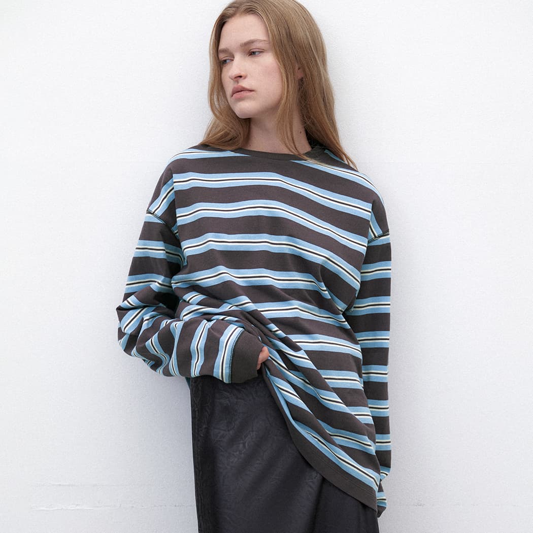 (T-7127)STRIPE RELAXED TEE