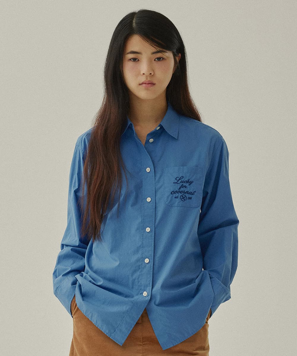 우먼 오버핏 포플린 셔츠 Blue