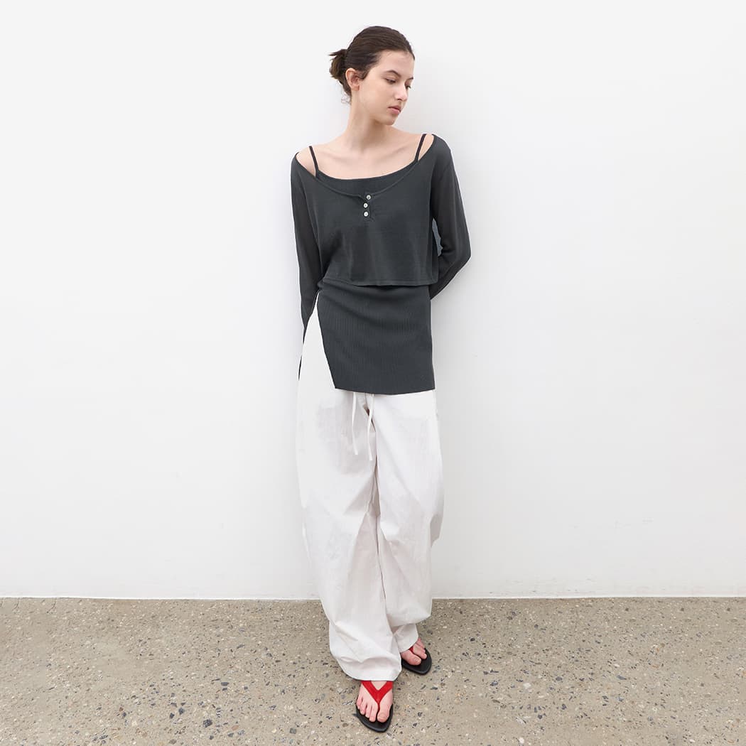 (T-7247)LAYERD HENRY NECK KNIT SET