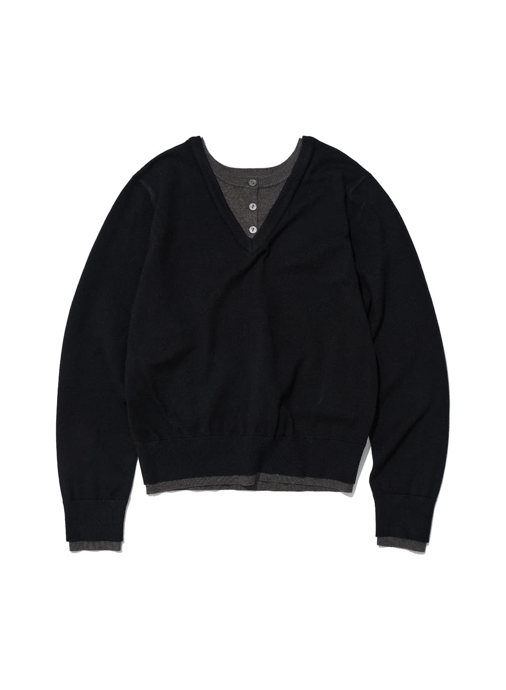 COLORBLOCK DOUBLE LAYERED KNIT SWEATER_BLACK