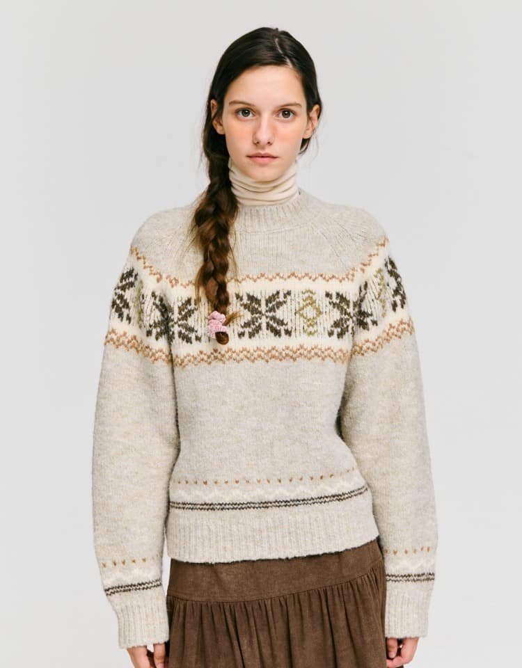 snowflake jacquard knit pullover - oatmeal