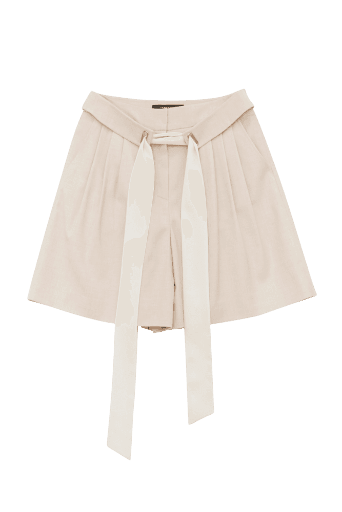 Ribbon Belt Pleated Shorts (Beige)