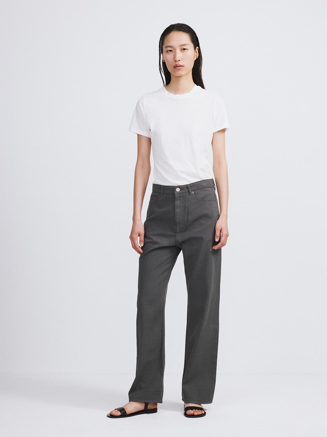 LOOSE FIT WASHED COTTON PANTS (CHARCOAL GREY)