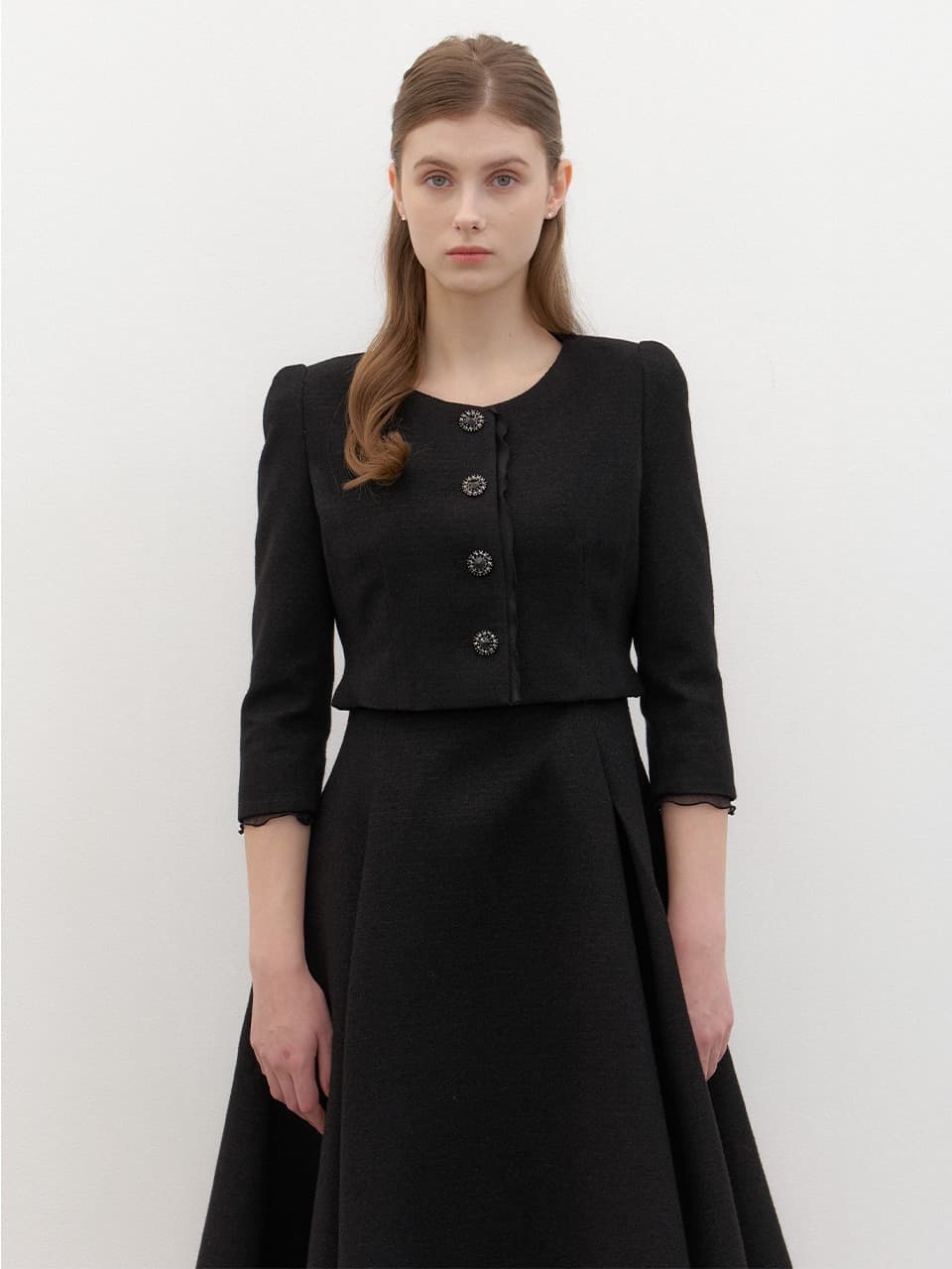 CALLA Chiffon Trimmed Set-up Jacket / Black(2Color)