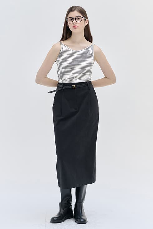 25SN cotton tuck skirt [BK]