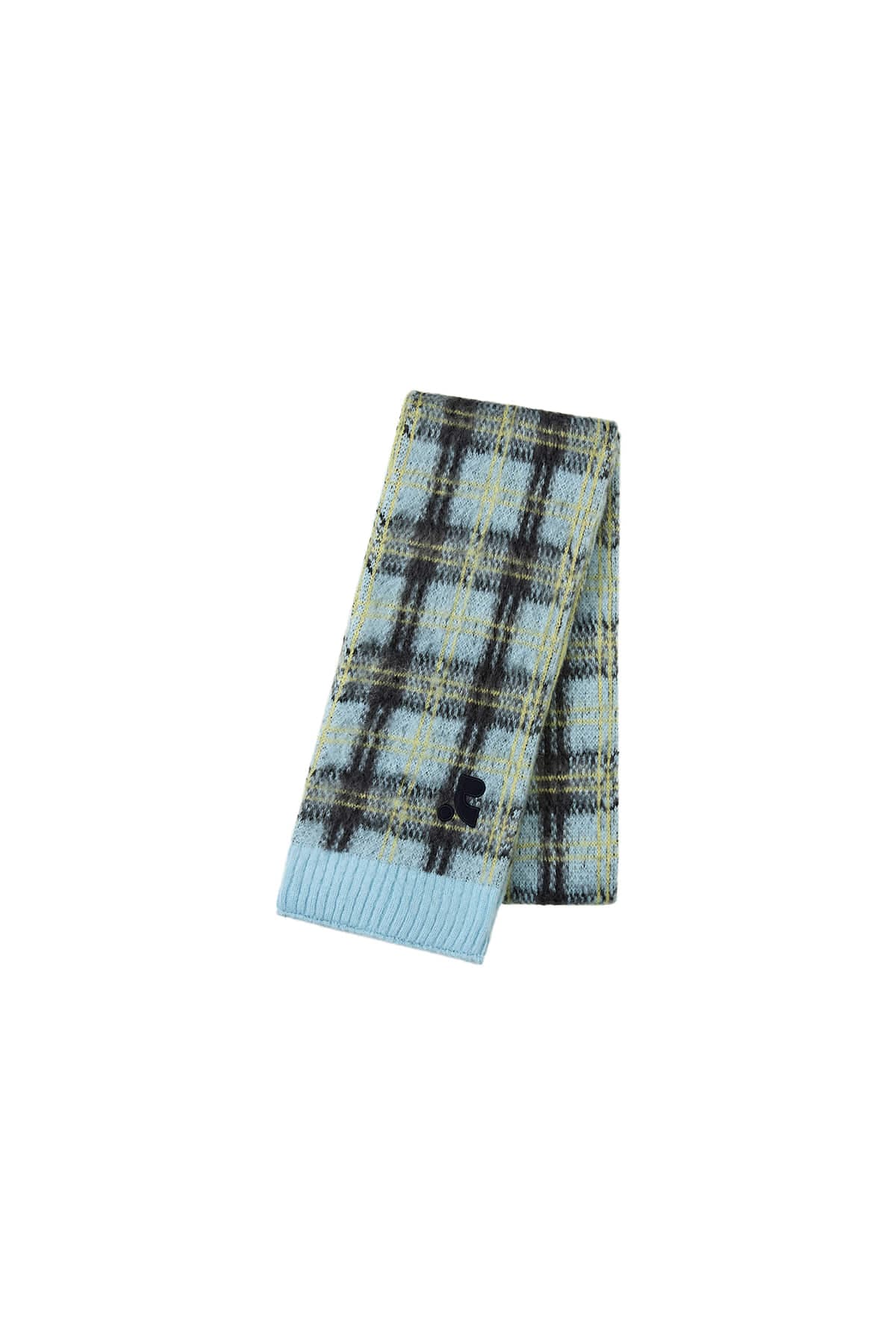 HAIRY CHECK KNIT MUFFLER - SKY BLUE