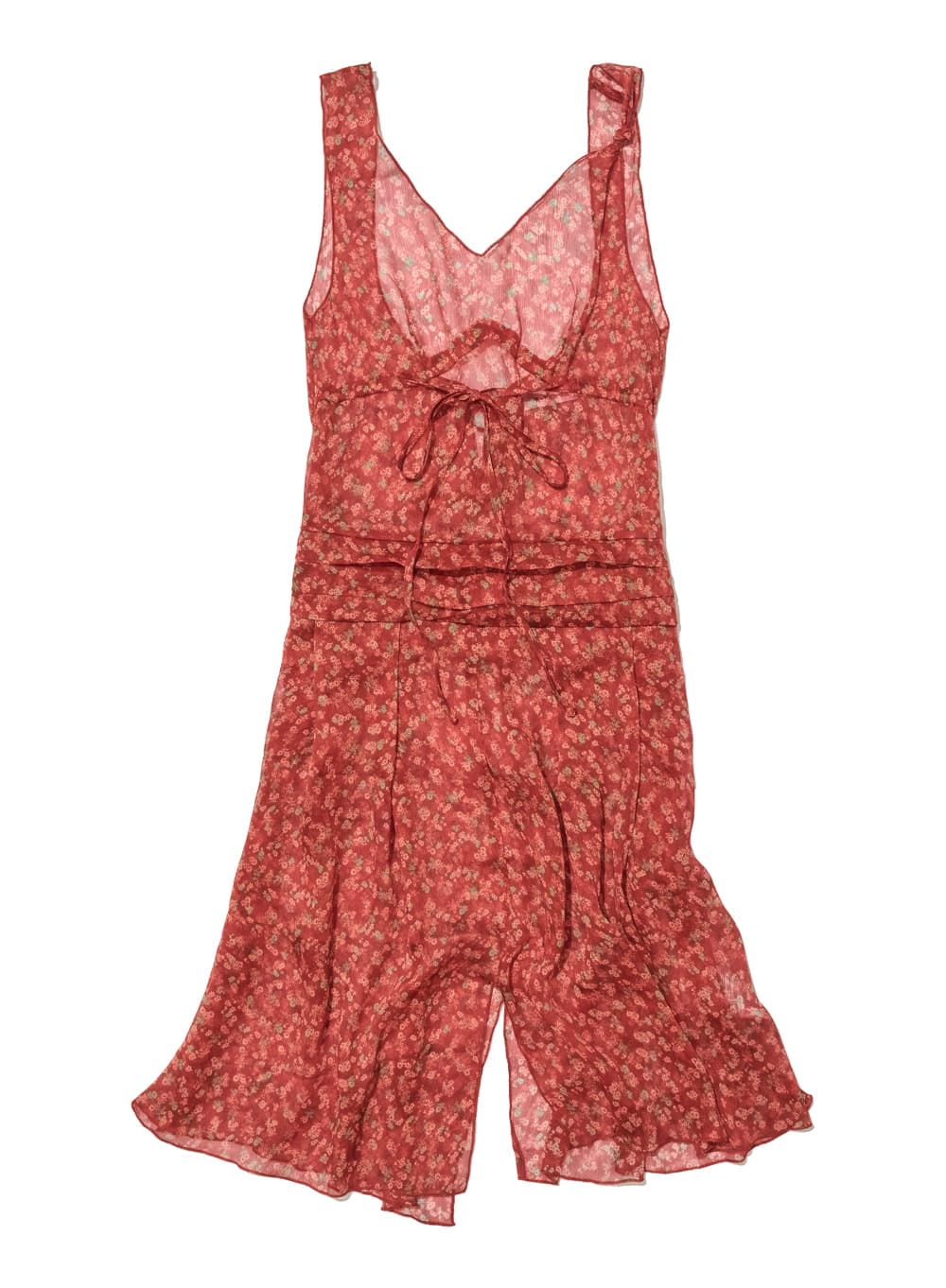 FLORAL PLEATED SHEER MIDI DRESS_RED
