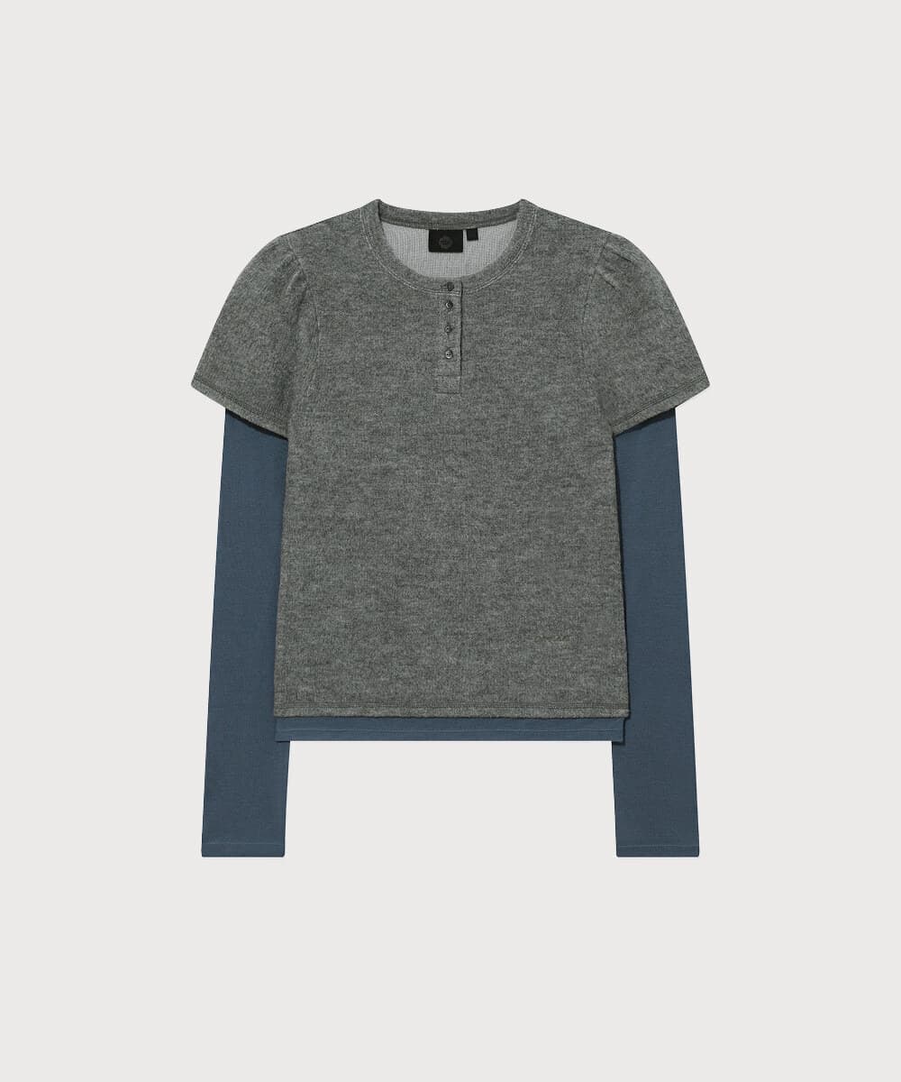 우먼 헨리넥 레이어드 롱슬리브 Melange Gray
