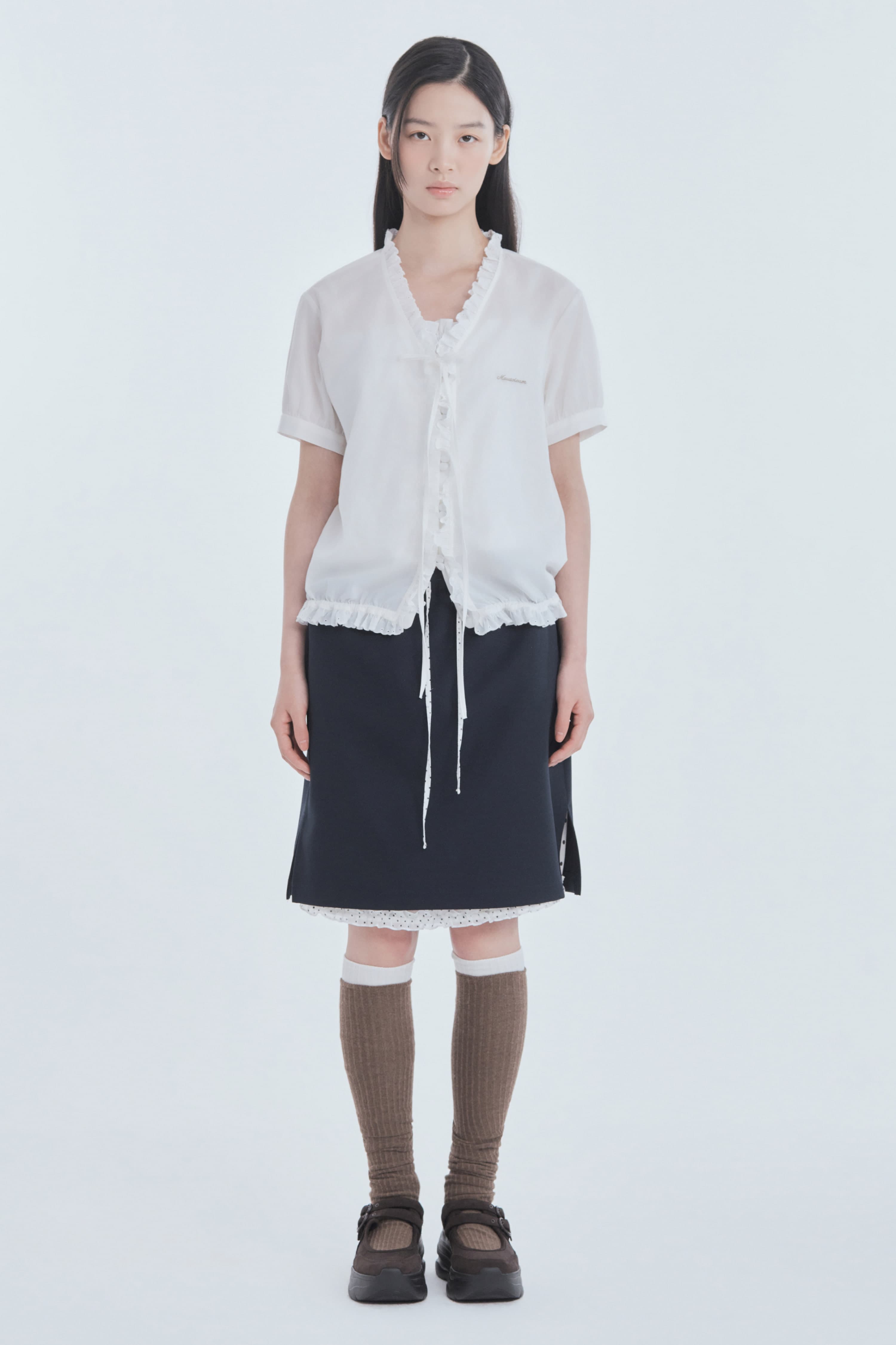 Dot Frill Layered Skirt - Navy