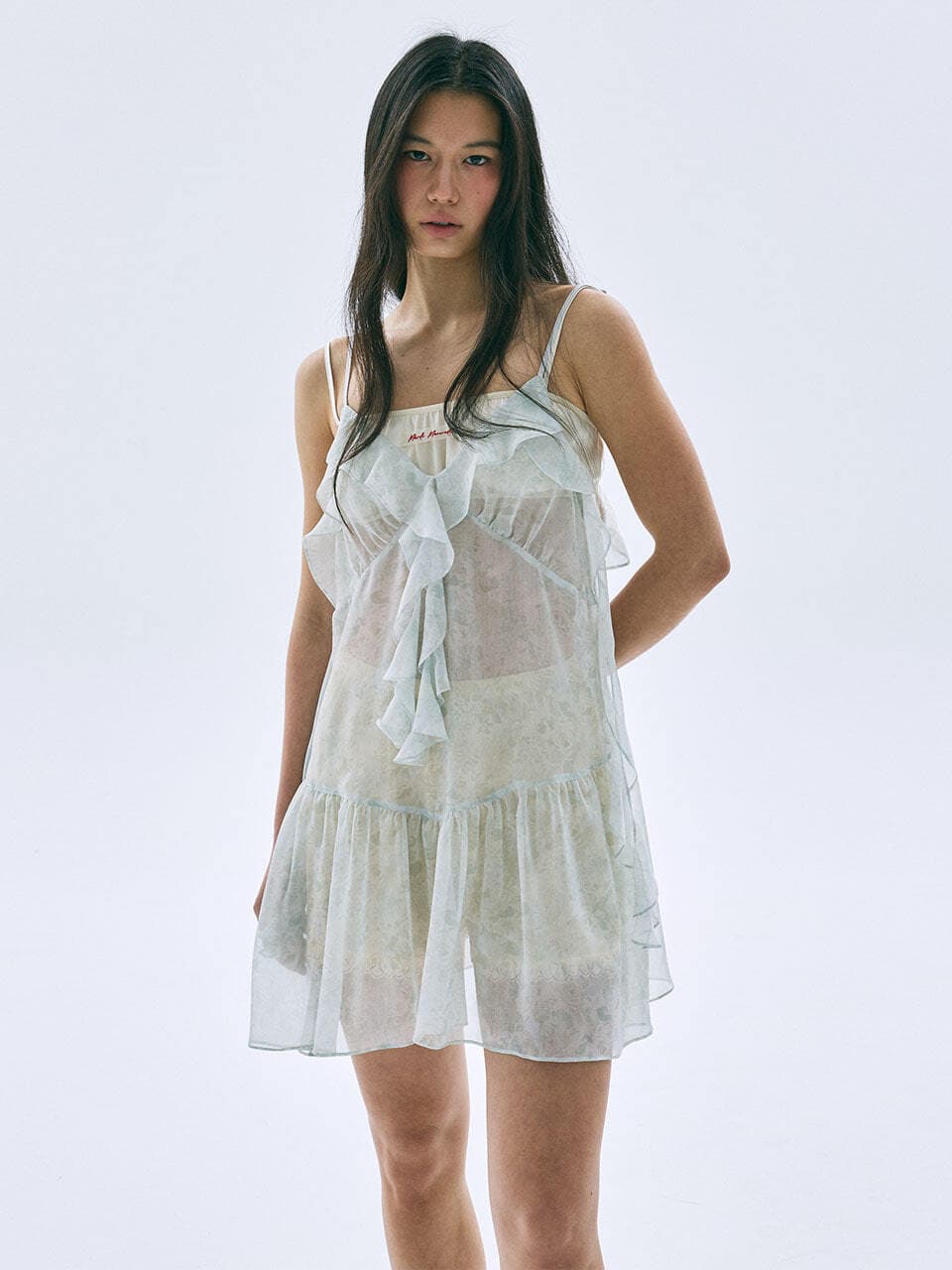 CHIFFON MINI SLEEVELESS DRESS FLEUR FRILL_BEIGE